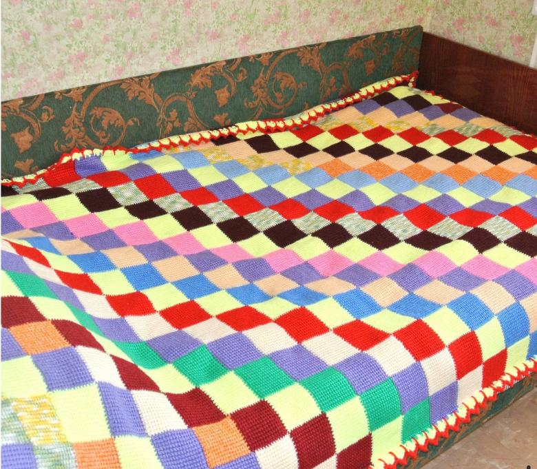 Плед связанный спицами и крючком 