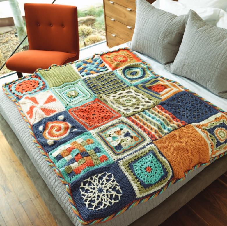 Плед связанный спицами и крючком 