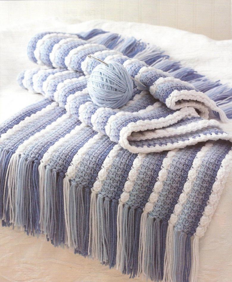 Плед связанный спицами и крючком 