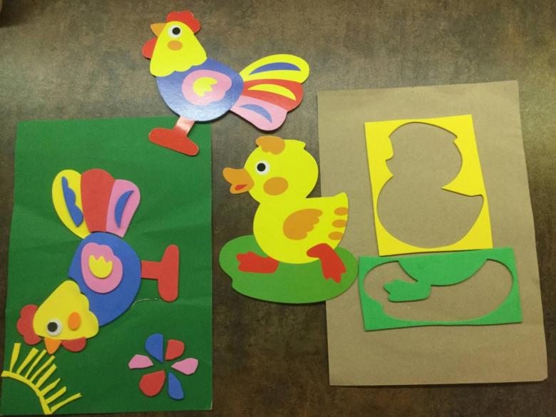 Аппликации животных из бумаги и ткани 