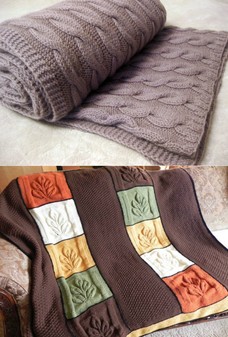 Плед связанный спицами и крючком 